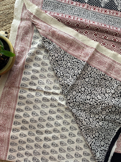White Bagh Print Mercerised Cotton Saree MBP06