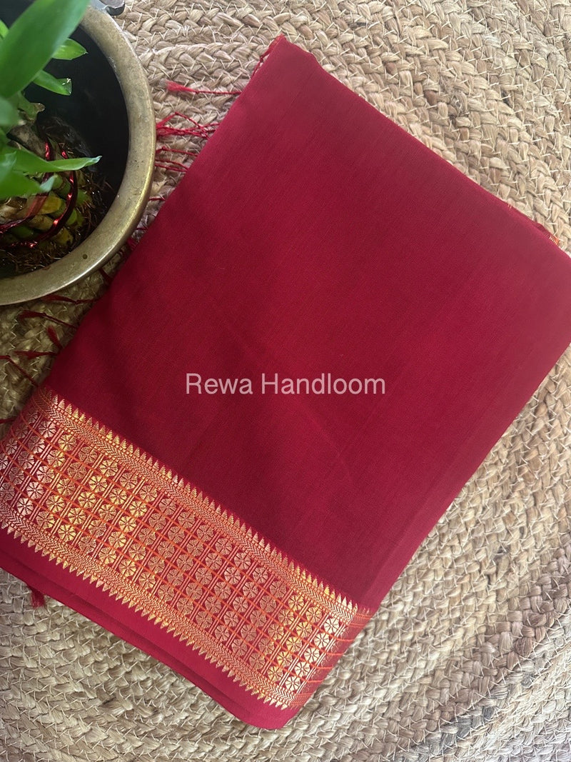 Maheshwari Dark Red Zari Border Saree ZSS07