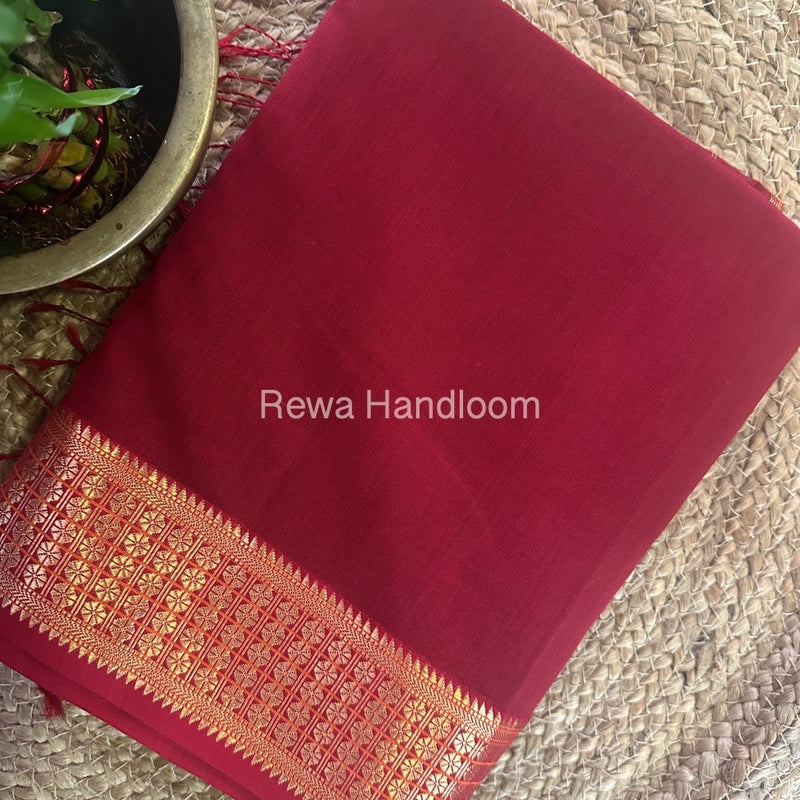 Maheshwari Dark Red Zari Border Saree ZSS07