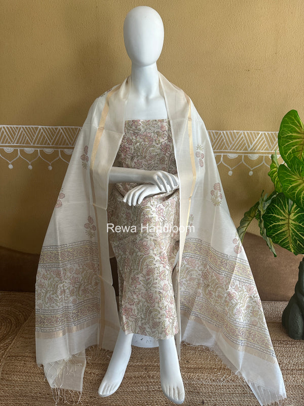 Maheshwari Handblock Print Top-Dupatta