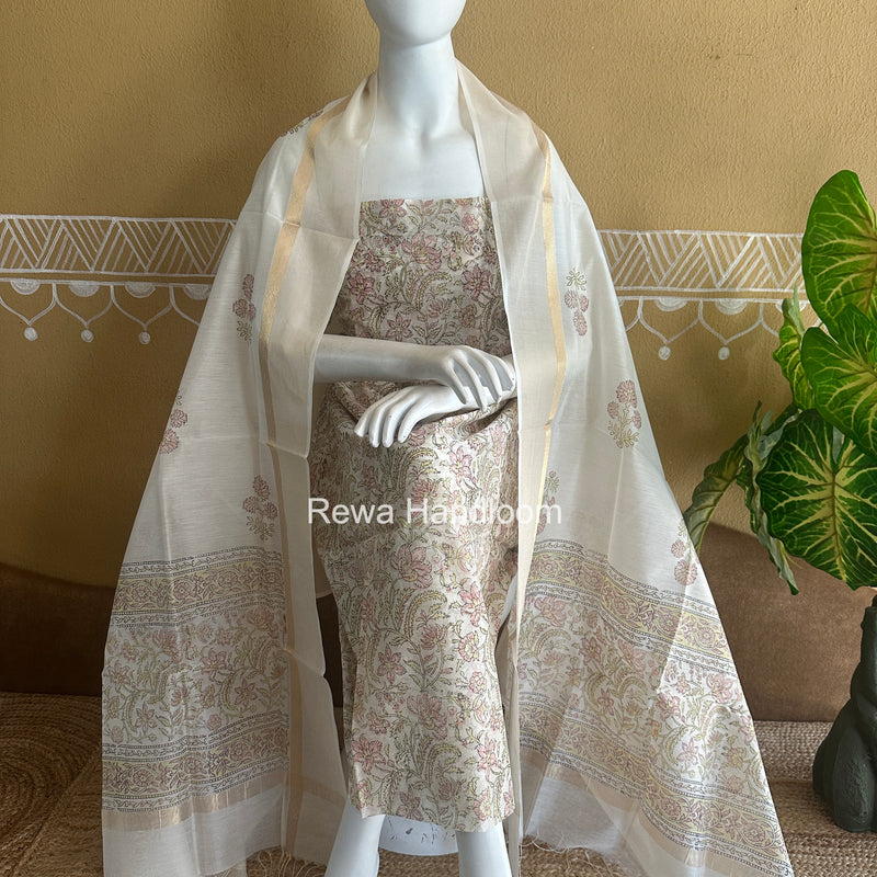 Maheshwari Handblock Print Top-Dupatta
