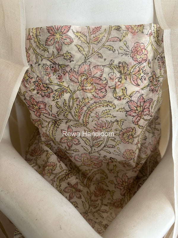 Maheshwari White Handblock Print Top-Dupatta HBS0232