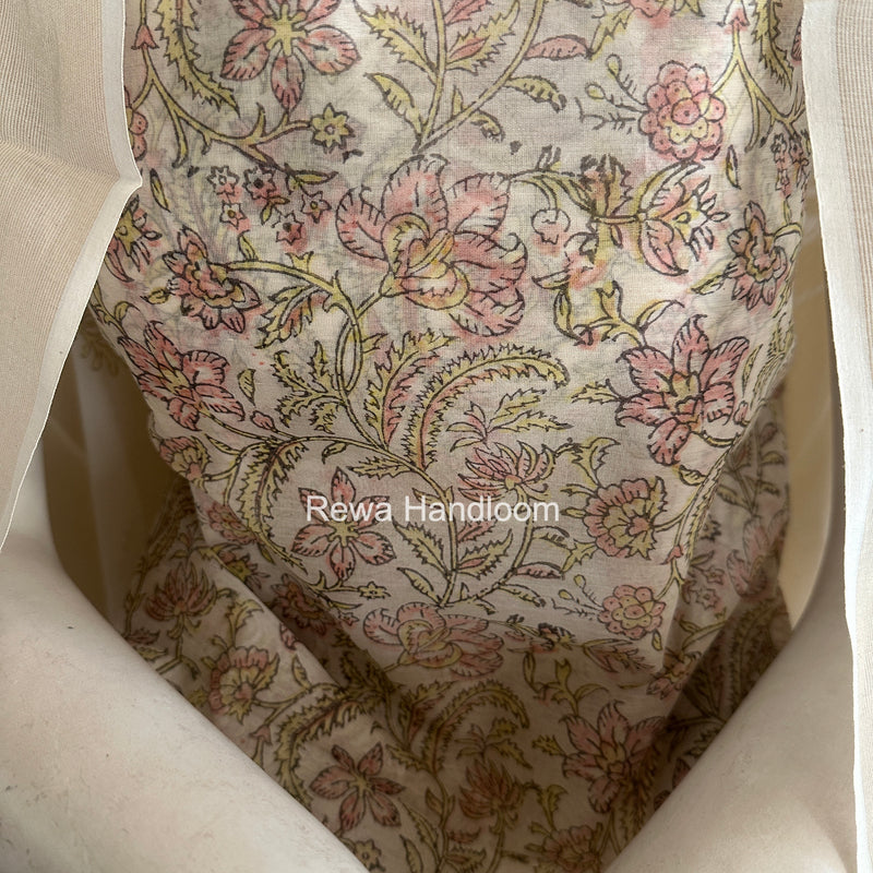 Maheshwari White Handblock Print Top-Dupatta HBS0232