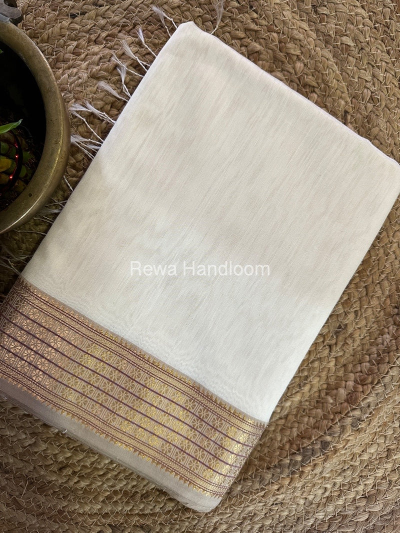 Maheshwari White Zari Border Saree ZSS05