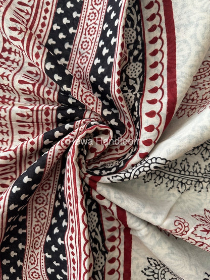 White Bagh Print Mercerised Cotton Saree MBP07