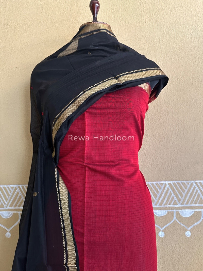Maheshwari Maroon-Black Motifs Top-Dupatta Set PST0147