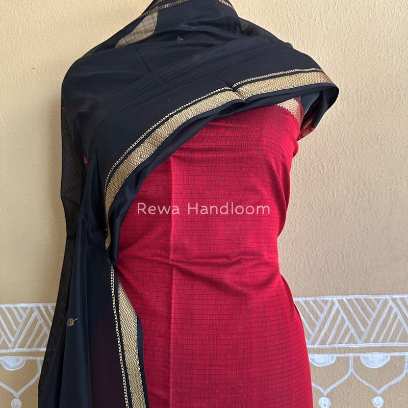 Maheshwari Maroon-Black Motifs Top-Dupatta Set PST0147
