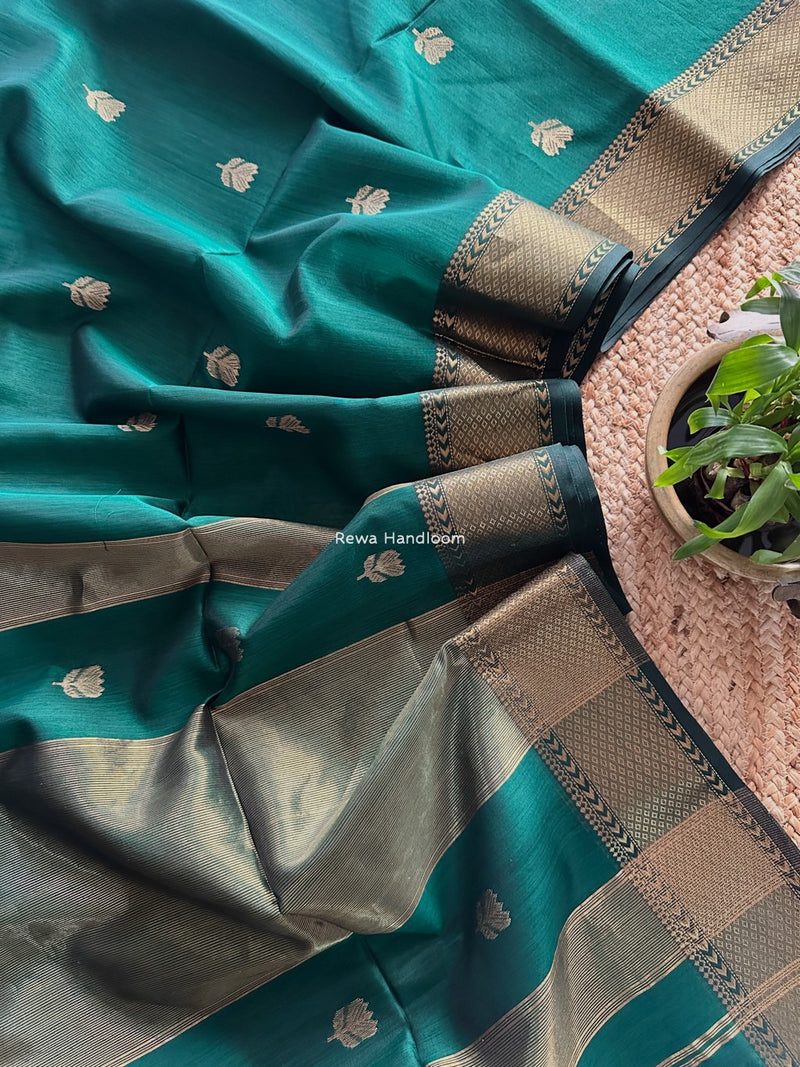 Maheshwari Green Lotus Butta Saree LLBS030