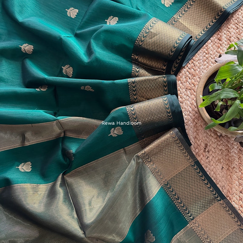 Maheshwari Green Lotus Butta Saree LLBS030