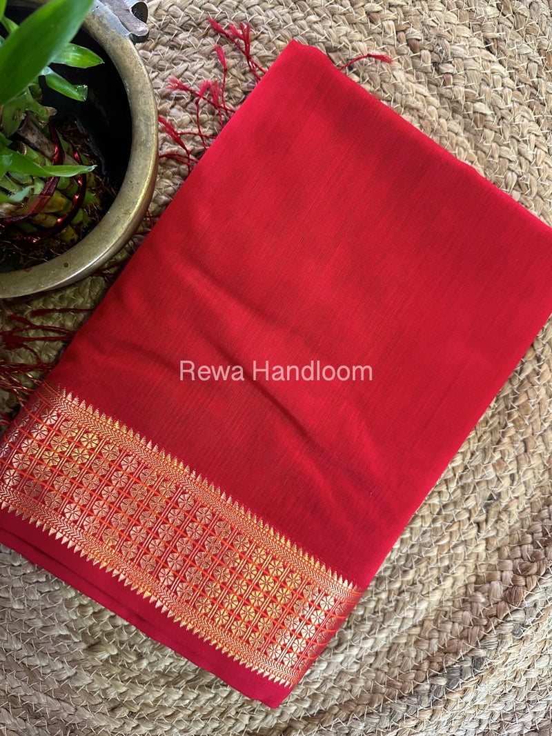 Maheshwari Red Zari Border Saree ZSS03