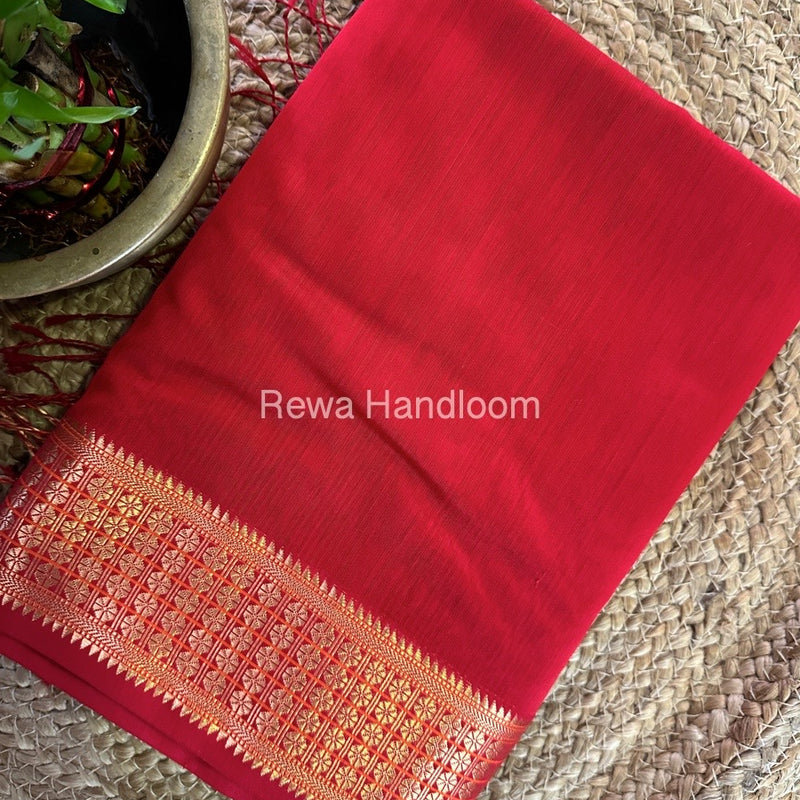 Maheshwari Red Zari Border Saree ZSS03