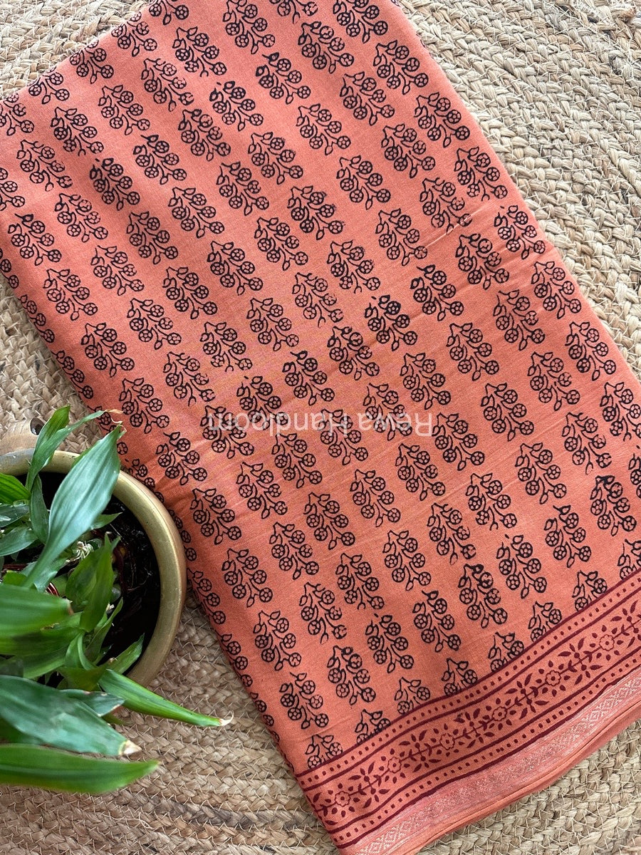 Peach Bagh Print Mercerised Cotton Saree MBP08