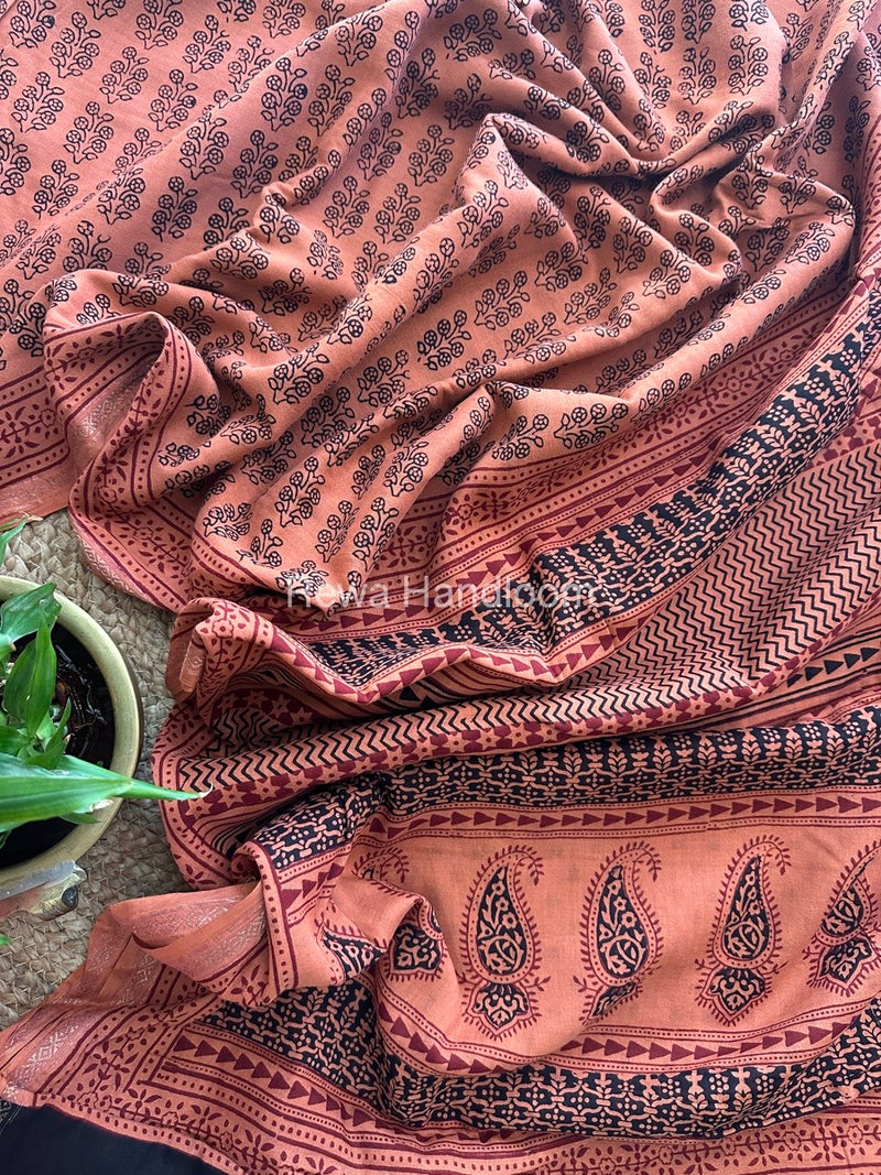 Peach Bagh Print Mercerised Cotton Saree MBP08