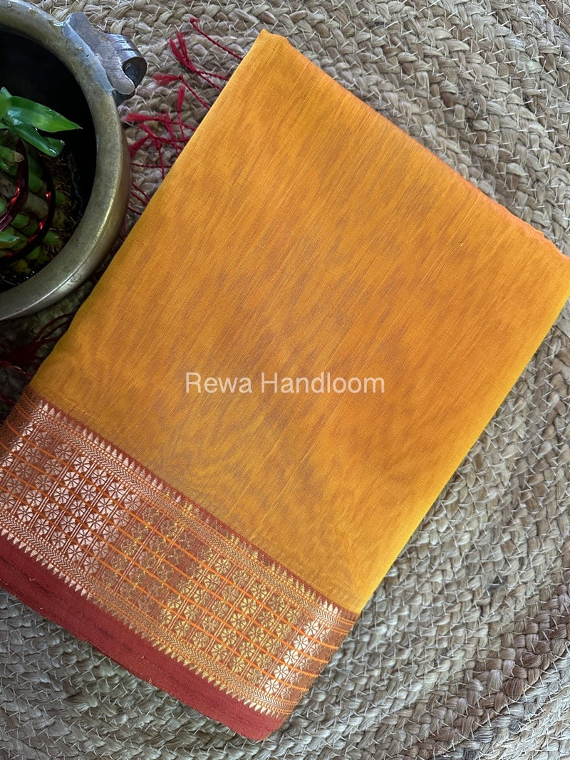 Maheshwari Golden Yellow Zari Border Saree ZSS08