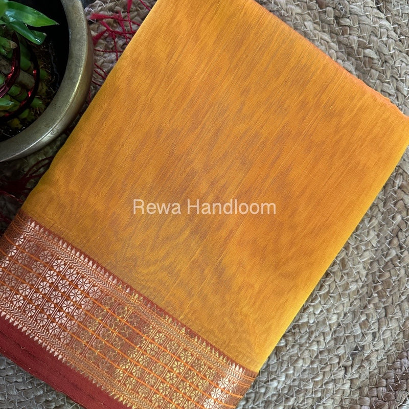 Maheshwari Golden Yellow Zari Border Saree ZSS08