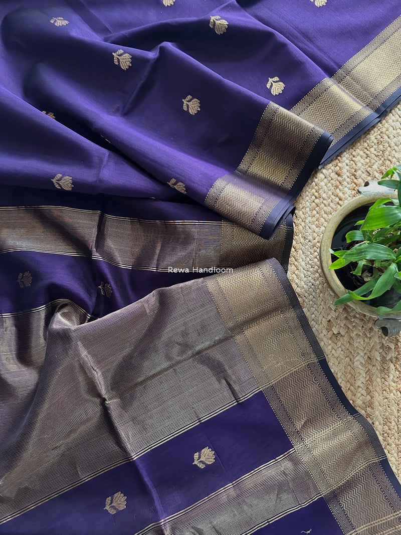 Maheshwari Dark Purple Lotus Butta Saree LLBS026