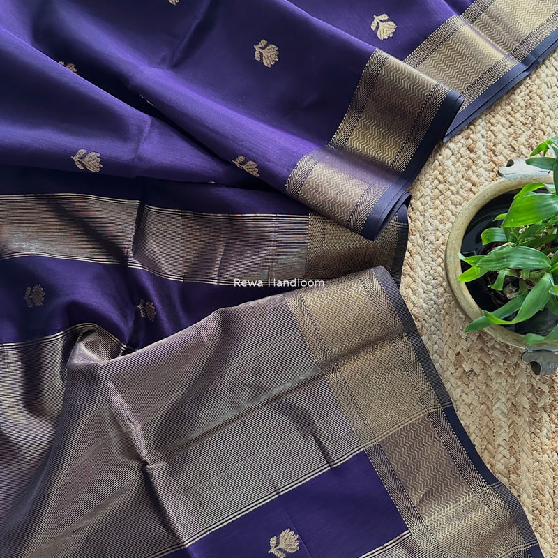 Maheshwari Dark Purple Lotus Butta Saree LLBS026