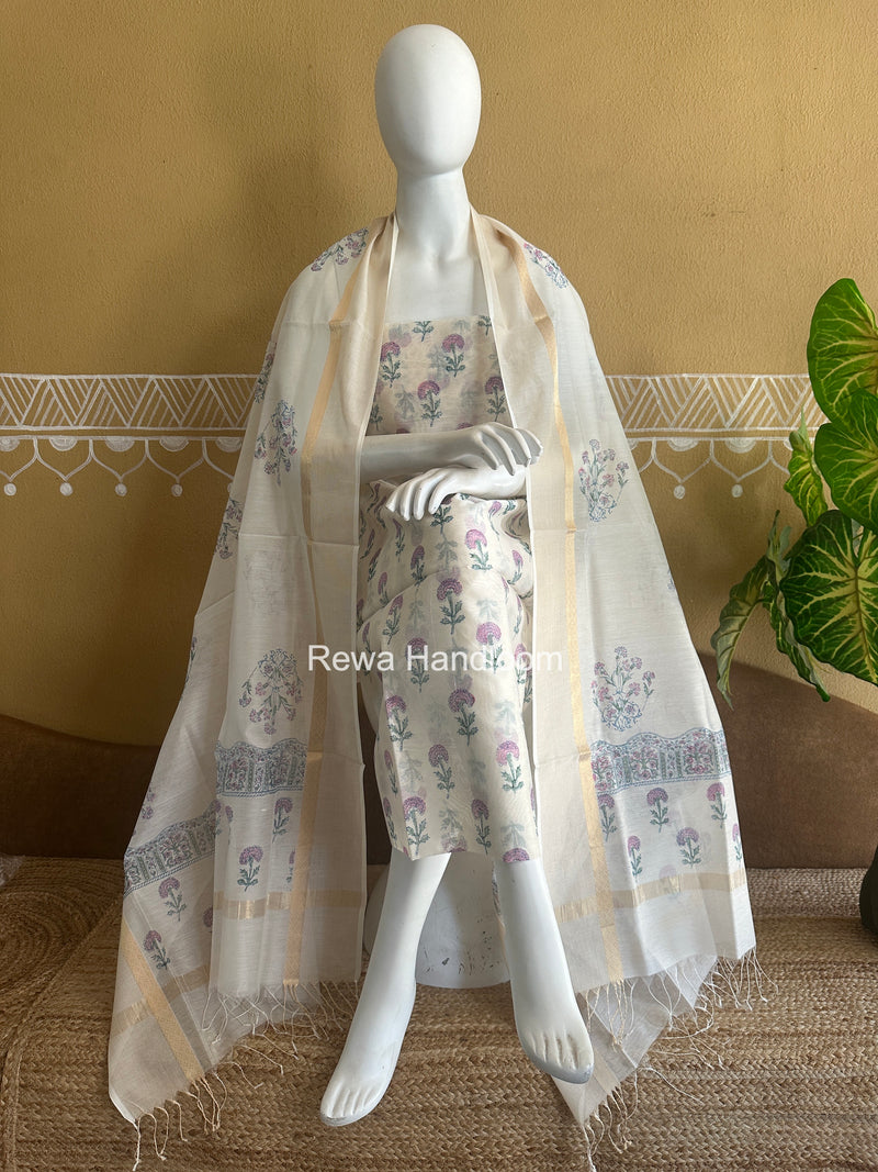 Maheshwari Handblock Print Top-Dupatta