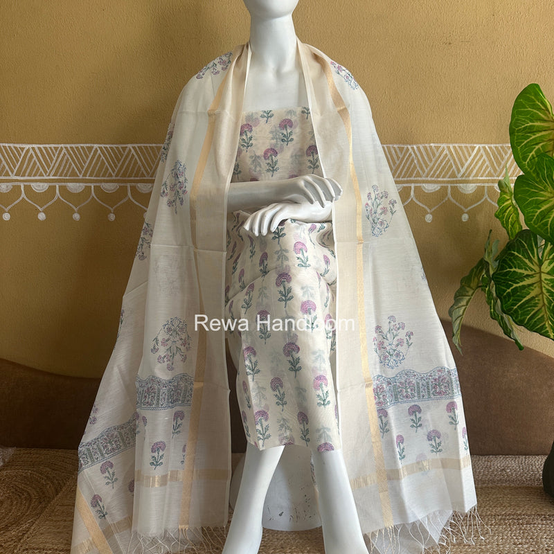 Maheshwari Handblock Print Top-Dupatta