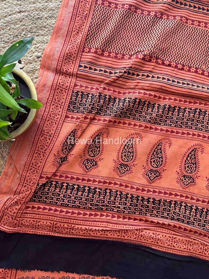 Peach Bagh Print Mercerised Cotton Saree MBP08
