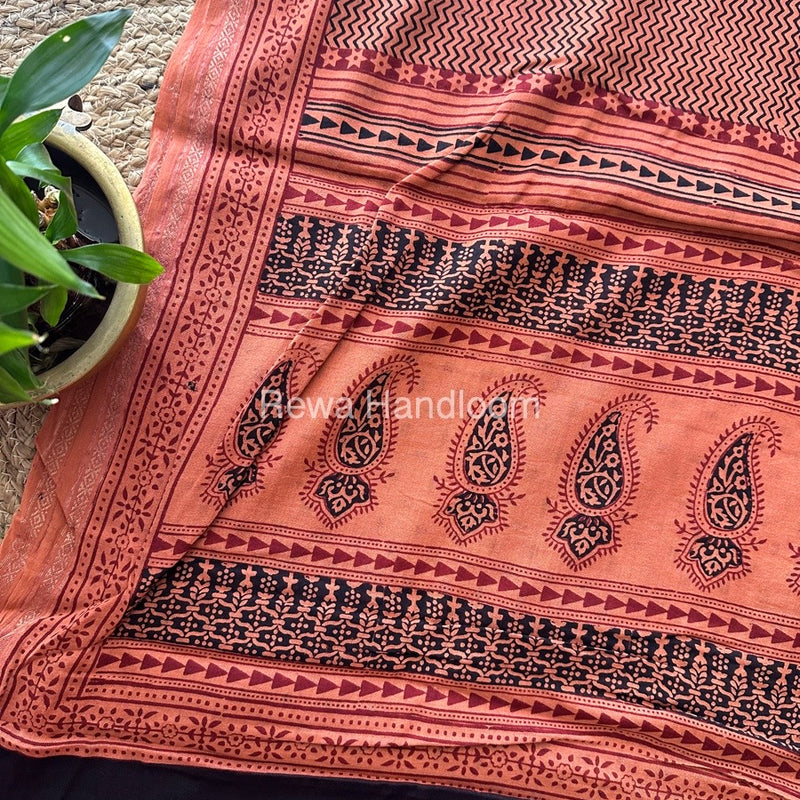 Peach Bagh Print Mercerised Cotton Saree MBP08