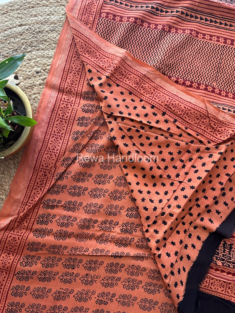 Peach Bagh Print Mercerised Cotton Saree MBP08