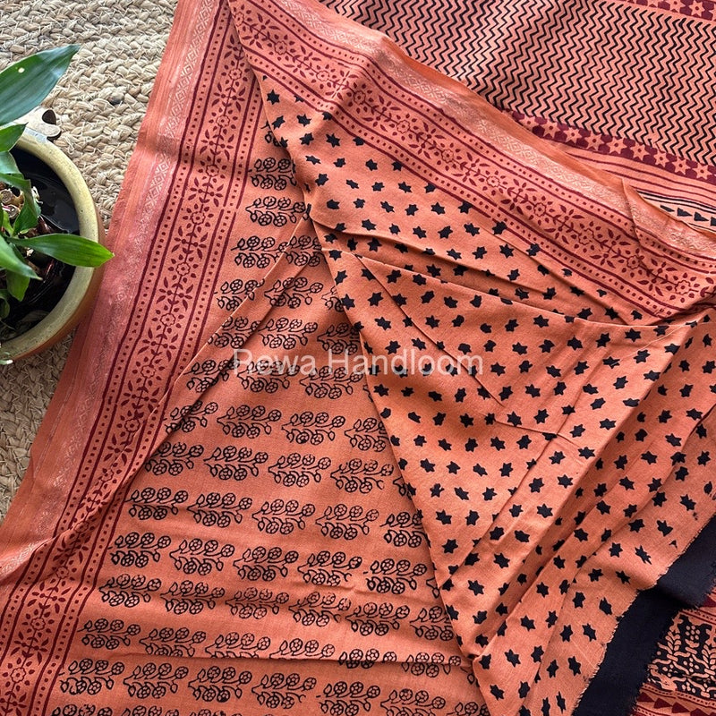 Peach Bagh Print Mercerised Cotton Saree MBP08