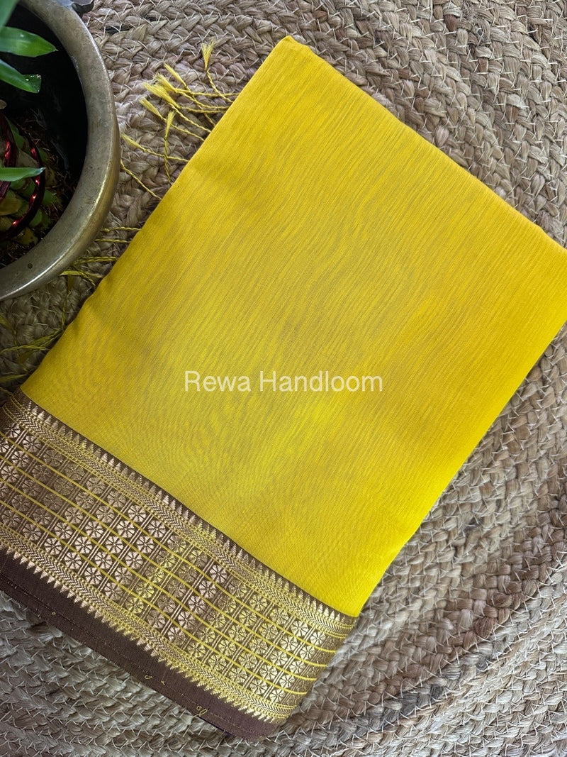 Maheshwari Yellow Zari Border Saree ZSS04