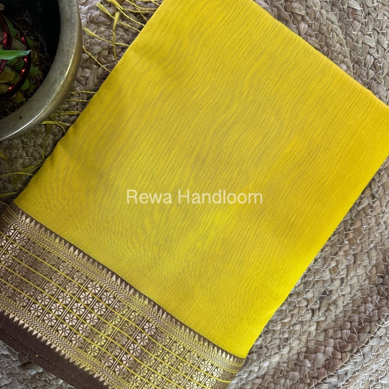 Maheshwari Yellow Zari Border Saree ZSS04