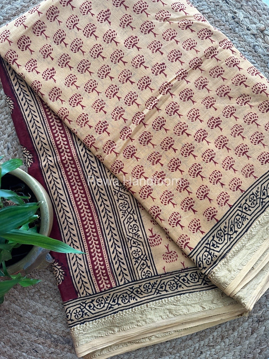  Bagh Print Mercerised Cotton Saree