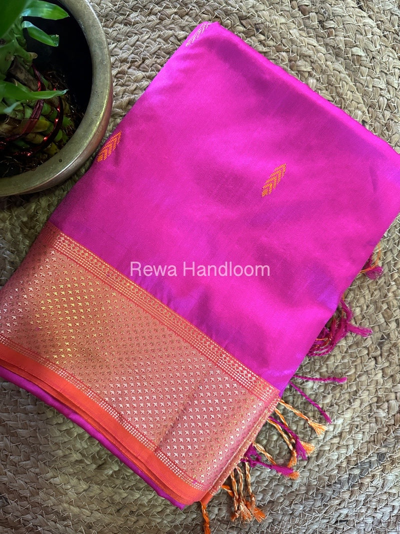 Maheshwari Pink-Orange Pure Silk Saree PS039