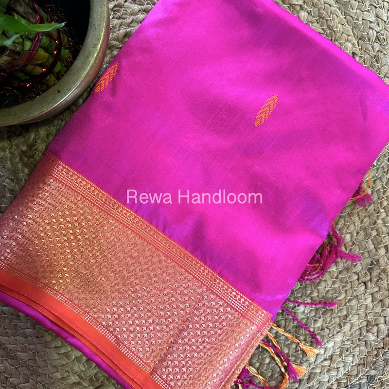 Maheshwari Pink-Orange Pure Silk Saree PS039