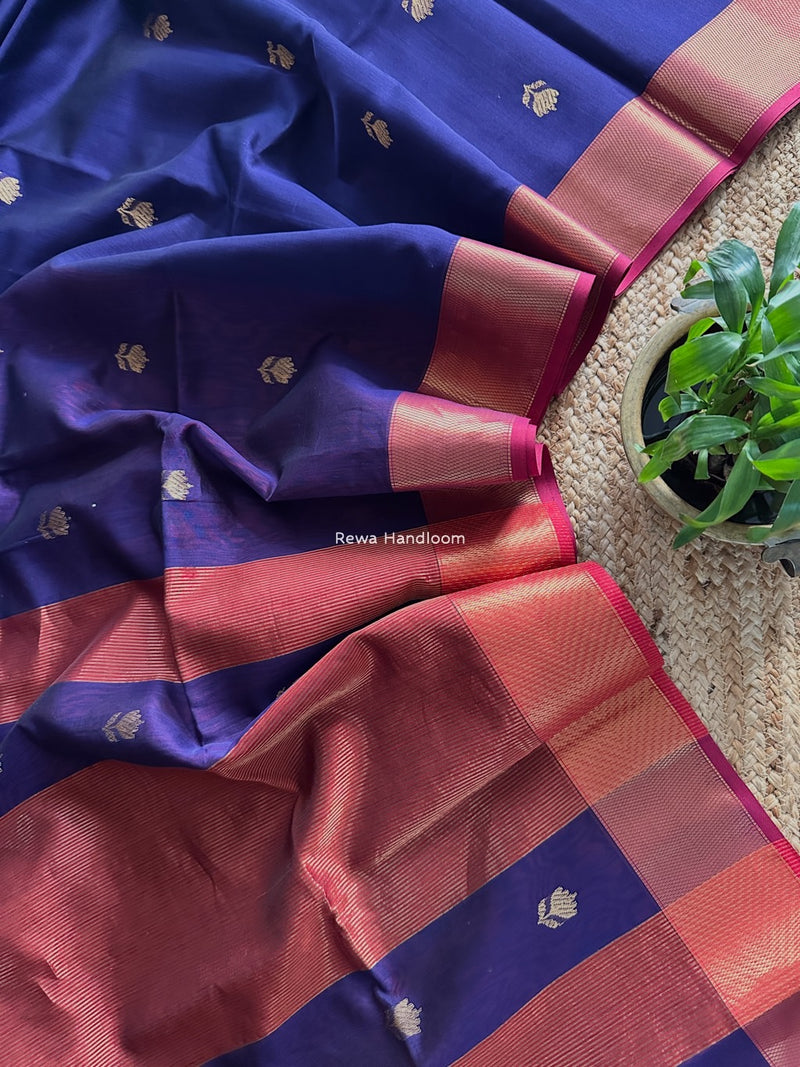 Maheshwari Dark Purple Lotus Butta Saree LLBS022