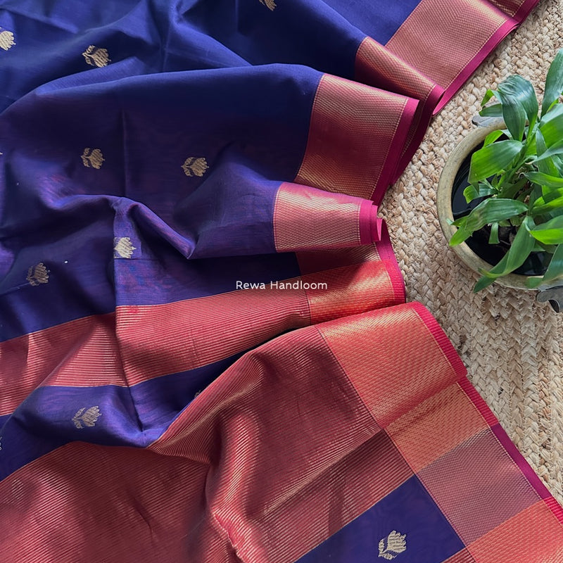 Maheshwari Dark Purple Lotus Butta Saree LLBS022
