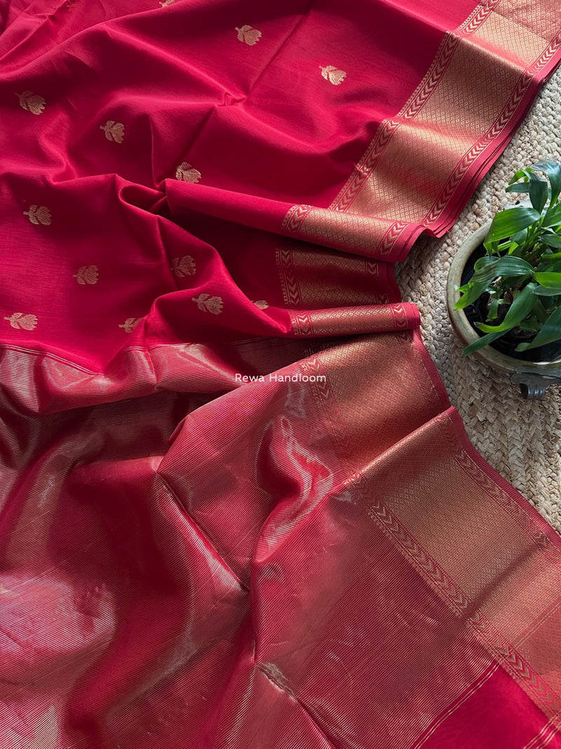 Maheshwari Red Lotus Butta Saree LLBS023