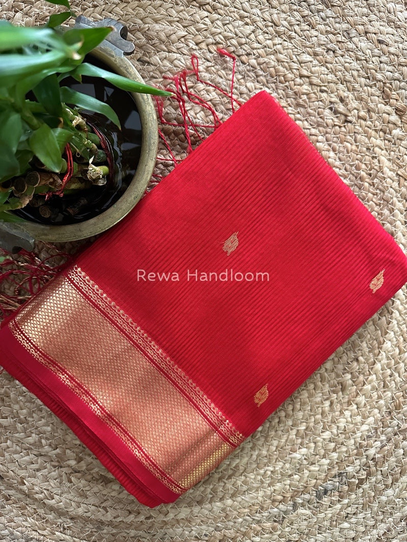 Maheshwari Red Butta Pallu Silk Saree MSS01