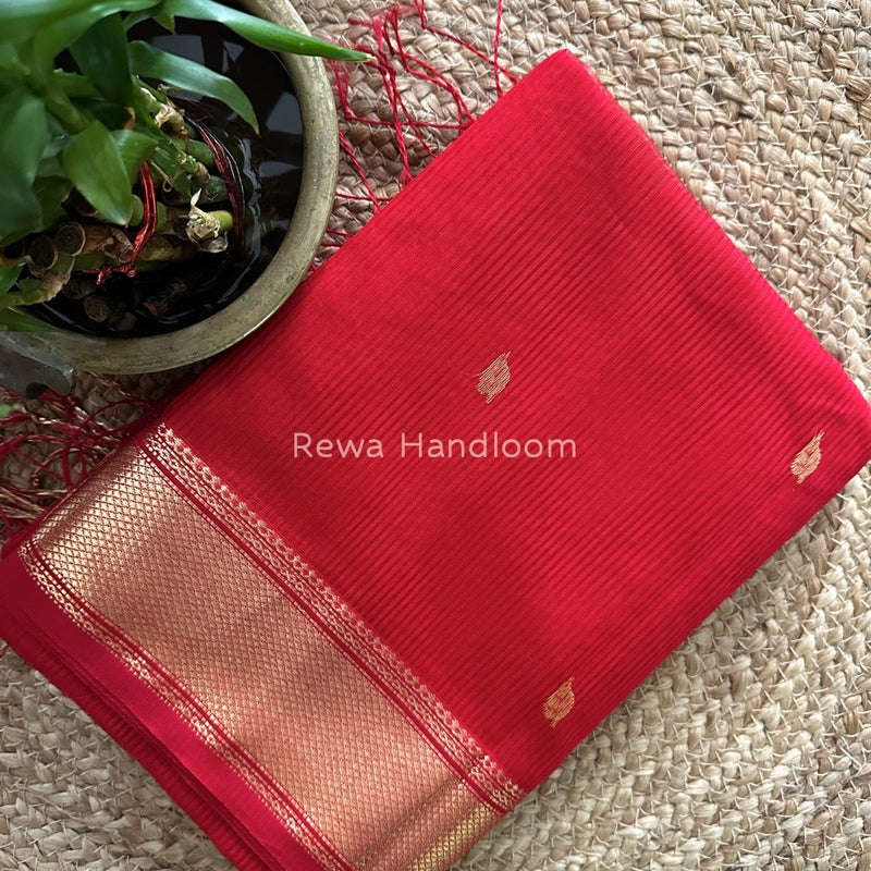 Maheshwari Red Butta Pallu Silk Saree MSS01