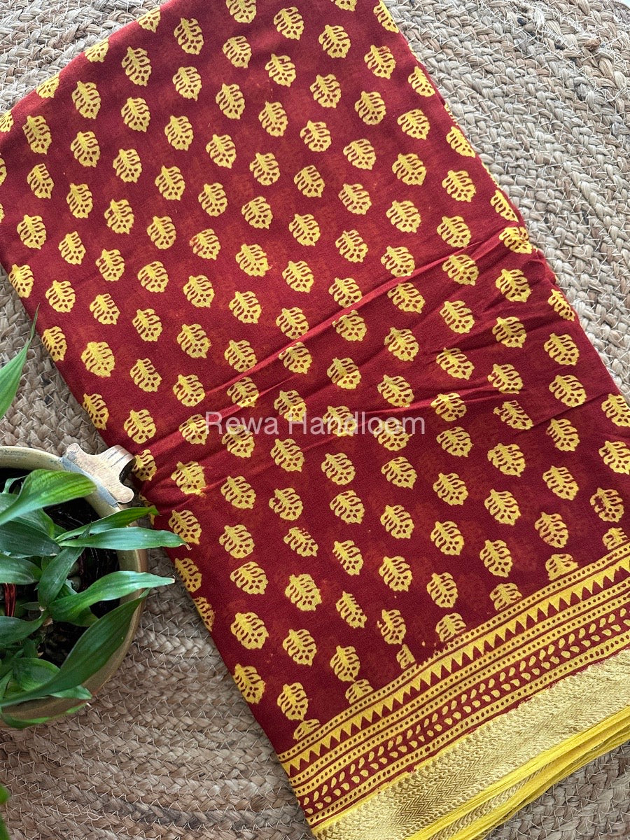 Red Bagh Print Mercerised Cotton Saree MBP03