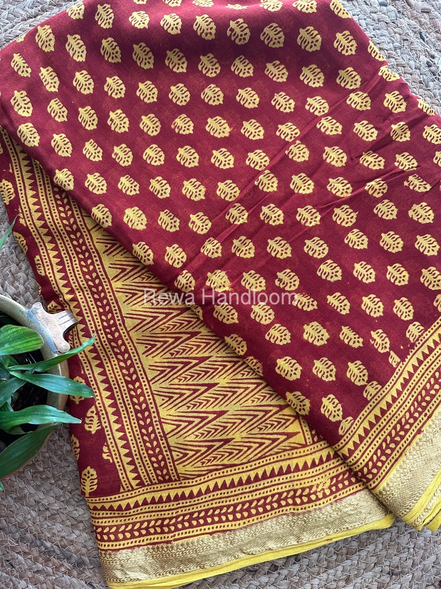  Bagh Print Mercerised Cotton Saree