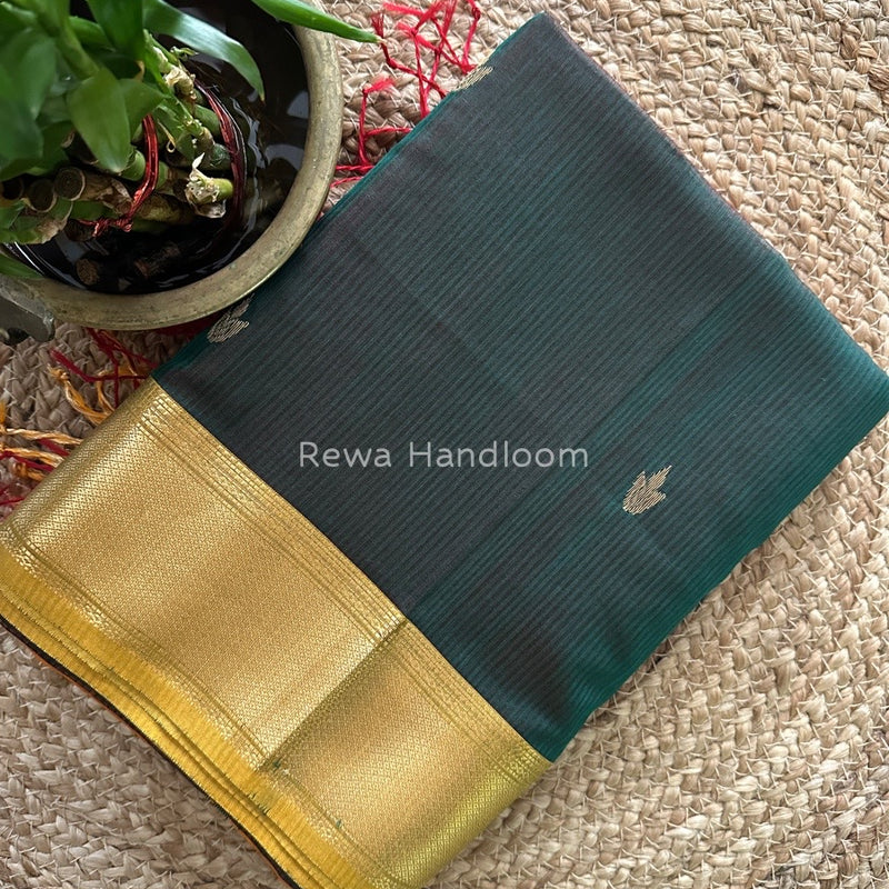 Maheshwari Bottle Green Butta Pallu Silk Saree ZM020