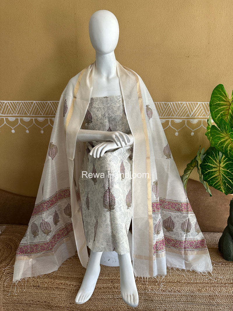 Maheshwari Handblock Print Top-Dupatta