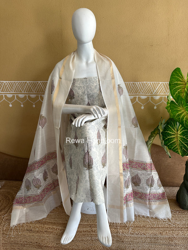 Maheshwari Handblock Print Top-Dupatta