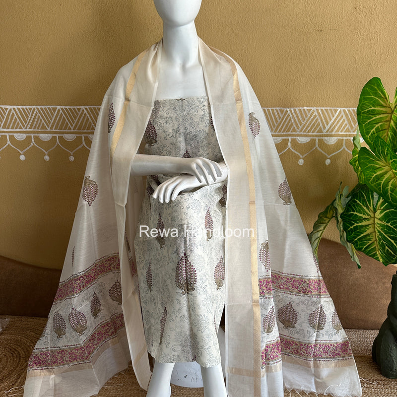 Maheshwari Handblock Print Top-Dupatta