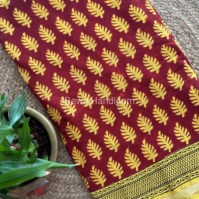Maroon Bagh Print Mercerised Cotton Saree MBP04
