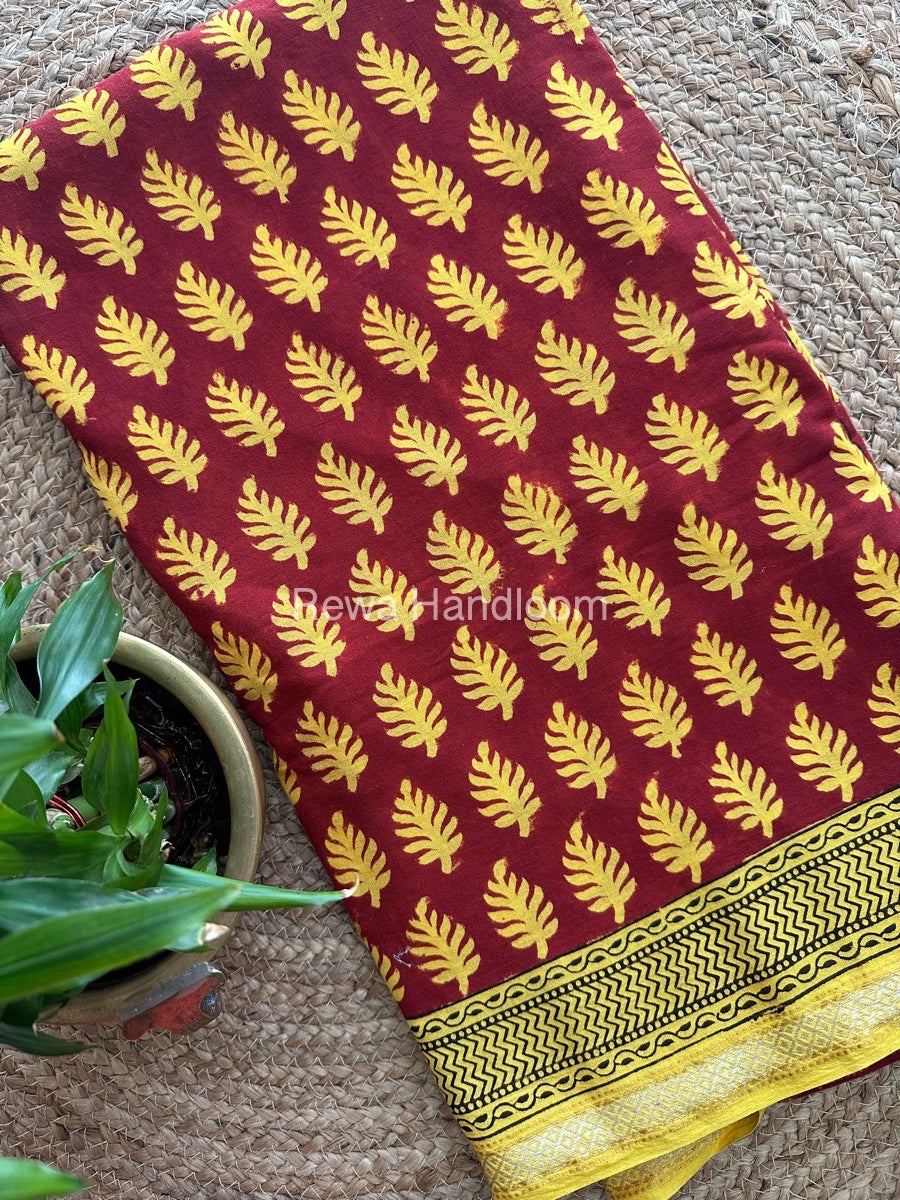 Maroon Bagh Print Mercerised Cotton Saree MBP04