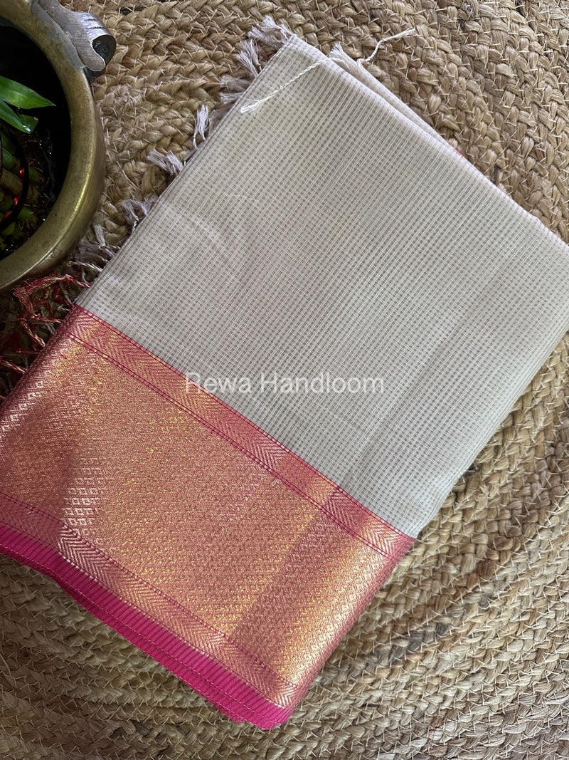 Exclusive Maheswari Self Checks Beige Saree MCS077