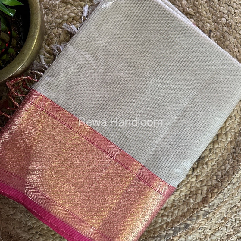 Exclusive Maheswari Self Checks Beige Saree MCS077