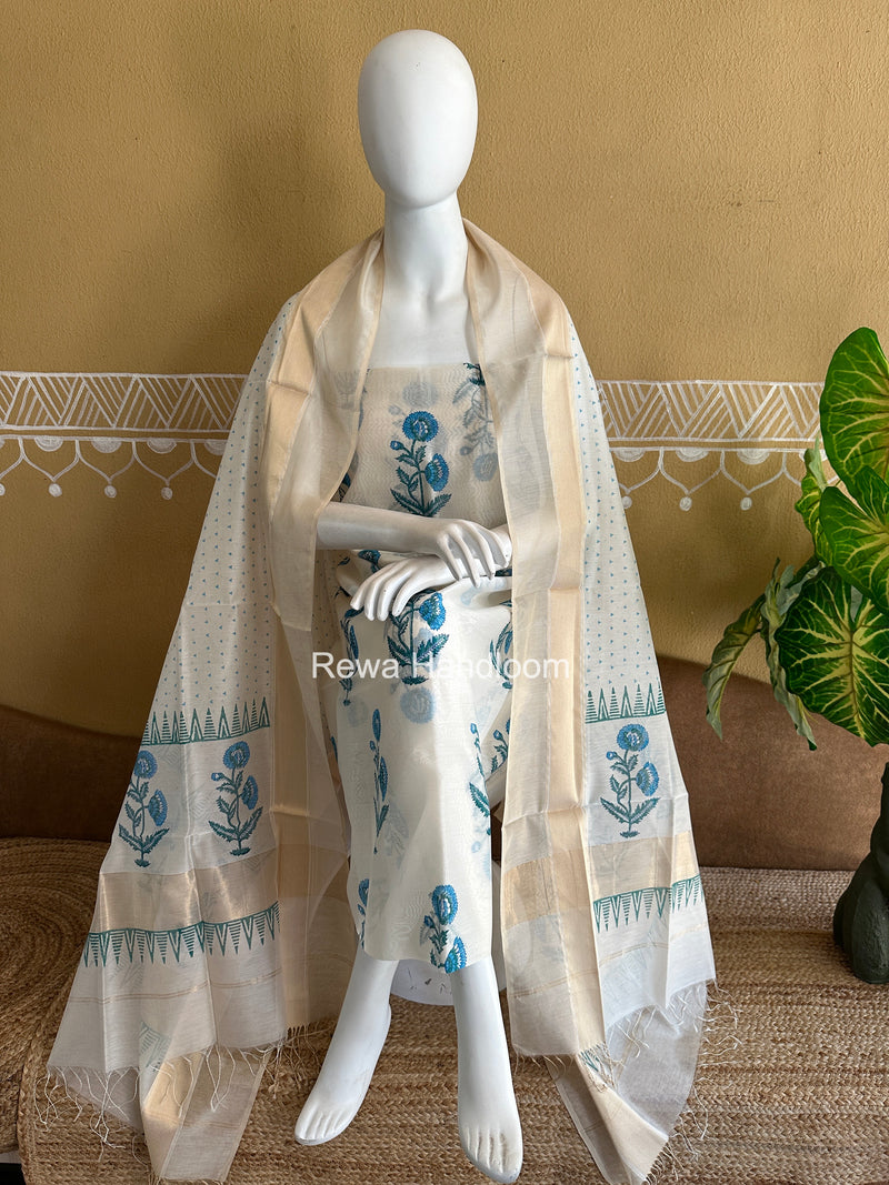 Maheshwari Handblock Print Top-Dupatta