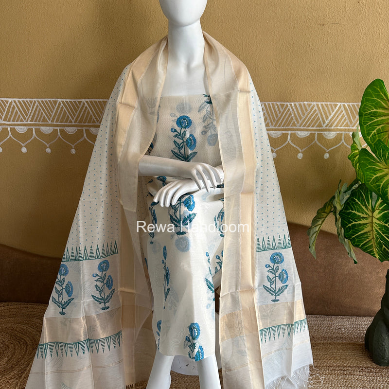 Maheshwari Handblock Print Top-Dupatta