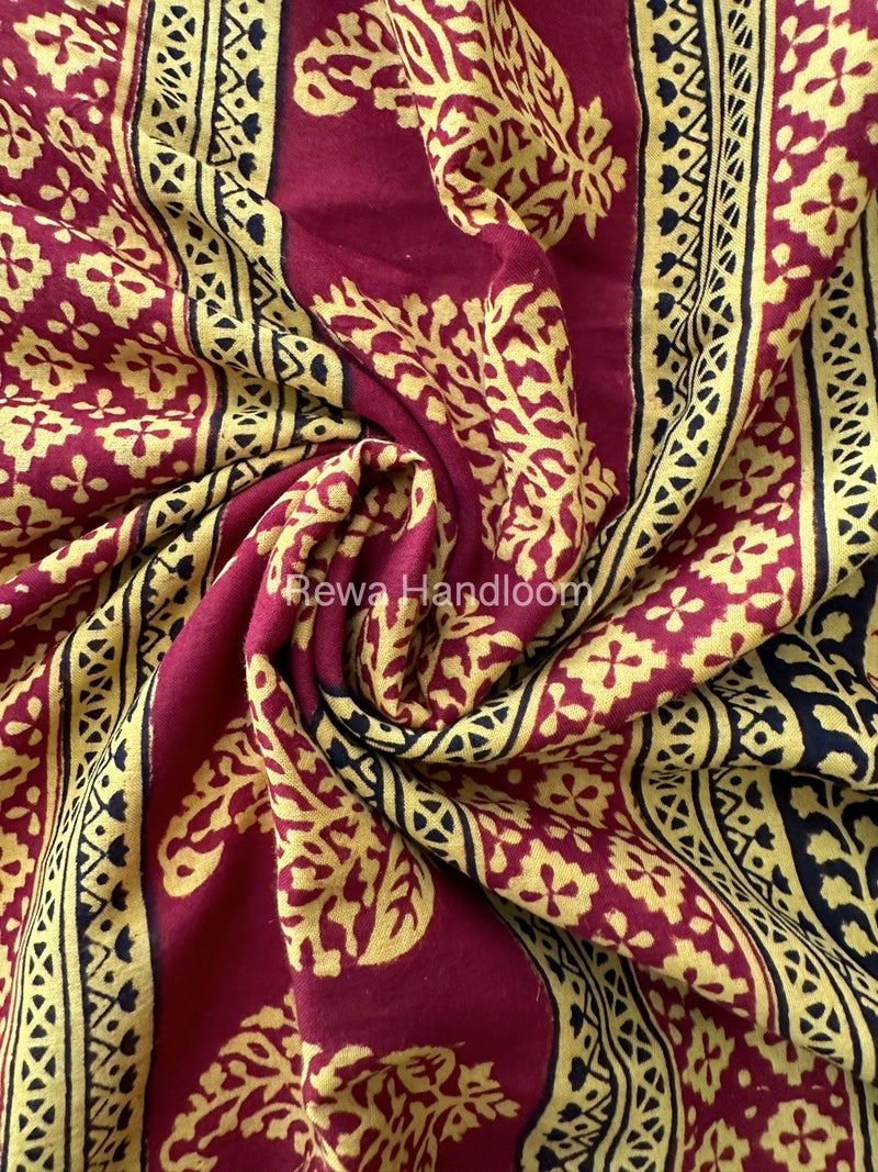 Maroon Bagh Print Mercerised Cotton Saree MBP04